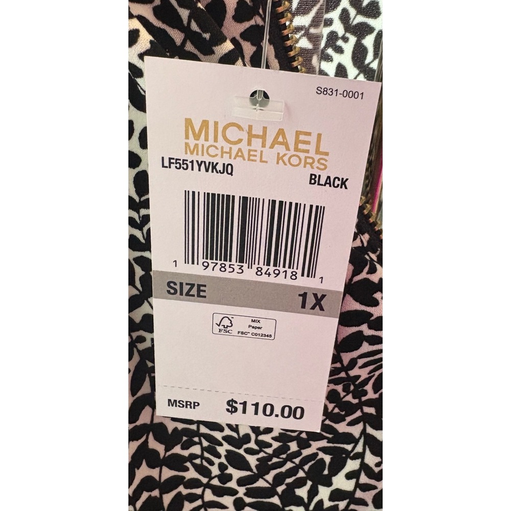 MICHAEL KORS 1X Black‎ Animal Print Zipper Neck Long Sleeve Top Tunic - Picture 4 of 4